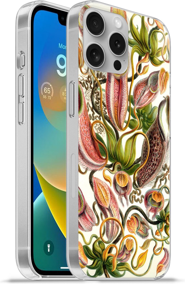Telefoonhoesje Geschikt voor Apple Iphone 16 Pro Max hoesje - Nepenthaceae - Kunst - Bloemen - Siliconen Telefoonhoesje Telefoonhoesje