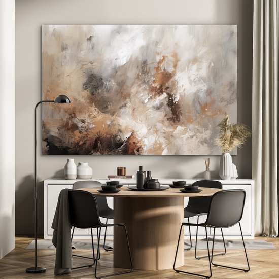 Aluminium schilderij 180x120 cm - Wanddecoratie metaal - Verf - Abstract - Beige - Kunst - Metalen muurdecoratie woonkamer - Decoratie industrieel - Foto op dibond - Industriële accessoires slaapkamer