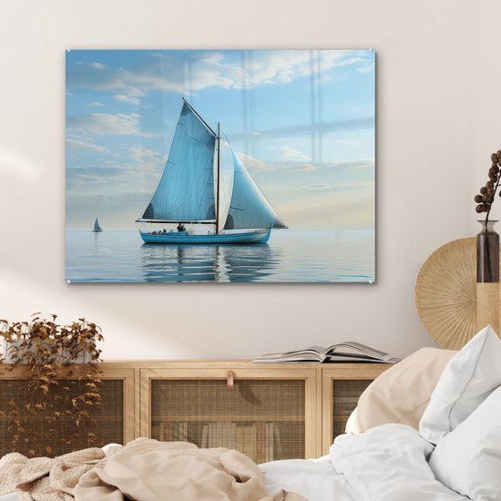MuchoWow® Tableau sur verre 80x60 cm - Tableau sur verre acrylique - Voilier - Lac - Water - Maritime - Nature - Photo sur verre - Décoration murale salon - Décoration murale chambre - Peintures