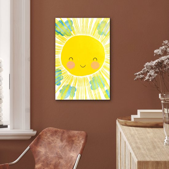 Décoration murale Métal - Peinture Aluminium Industrielle - Soleil - Jaune - Enfants - Illustration - 40x60 cm - Dibond - Photo sur aluminium - Décoration murale industrielle - Pour le salon / chambre