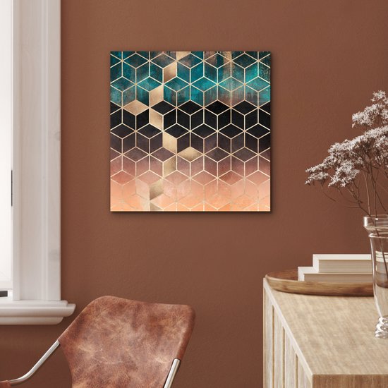 Décoration murale Métal - Aluminium Peinture Industriel - Abstrait - Cube - Goud - Motifs - Luxe - 50x50 cm - Dibond - Photo sur aluminium - Décoration murale industrielle - Pour le salon / chambre