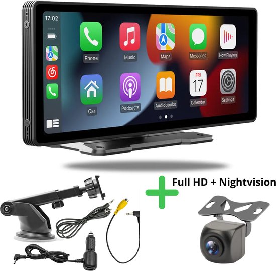 Nexly Carplay Scherm- Apple Carplay - Android Auto - Touchscreen - Inclusief Full HD Achteruitrijcamera - 10 Inch - Zwart