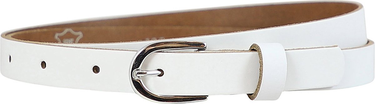 Landley Smalle Dames Riem Leer Wit - 2 cm - Leren Broekriem Smal - Vrouwen Tailleriem - Lengte totaal 110 cm / Riemmaat 95