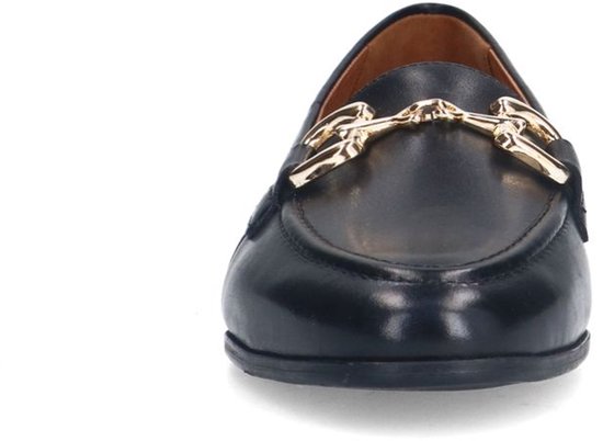 No Stress - Femme - Mocassins en cuir noir avec chaîne dorée - Taille 39