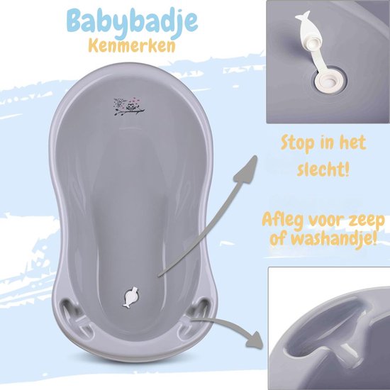 Zylo® Baby Badje met Standaard - Baby Badje - Inklapbaar Bad - met Badzitje - Verschillende Sets voor Pasgeborenen - 46x27x86cm - Grijs van Zylo — afbeelding 3