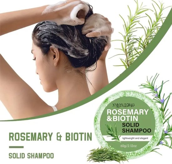 2 stuks 60 gr 100% rozemarijn shampoo bar met biotin met natuurlijke ingredienten. Helpt haaruitval te verminderen en stimuleert nieuwe haar aangroei.