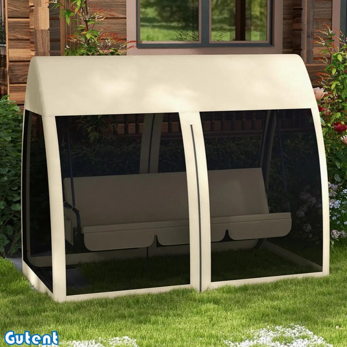 Gutent 3 Patioschommels - Balkonschommel - met Klamboe en Stalen Frame - Bruin