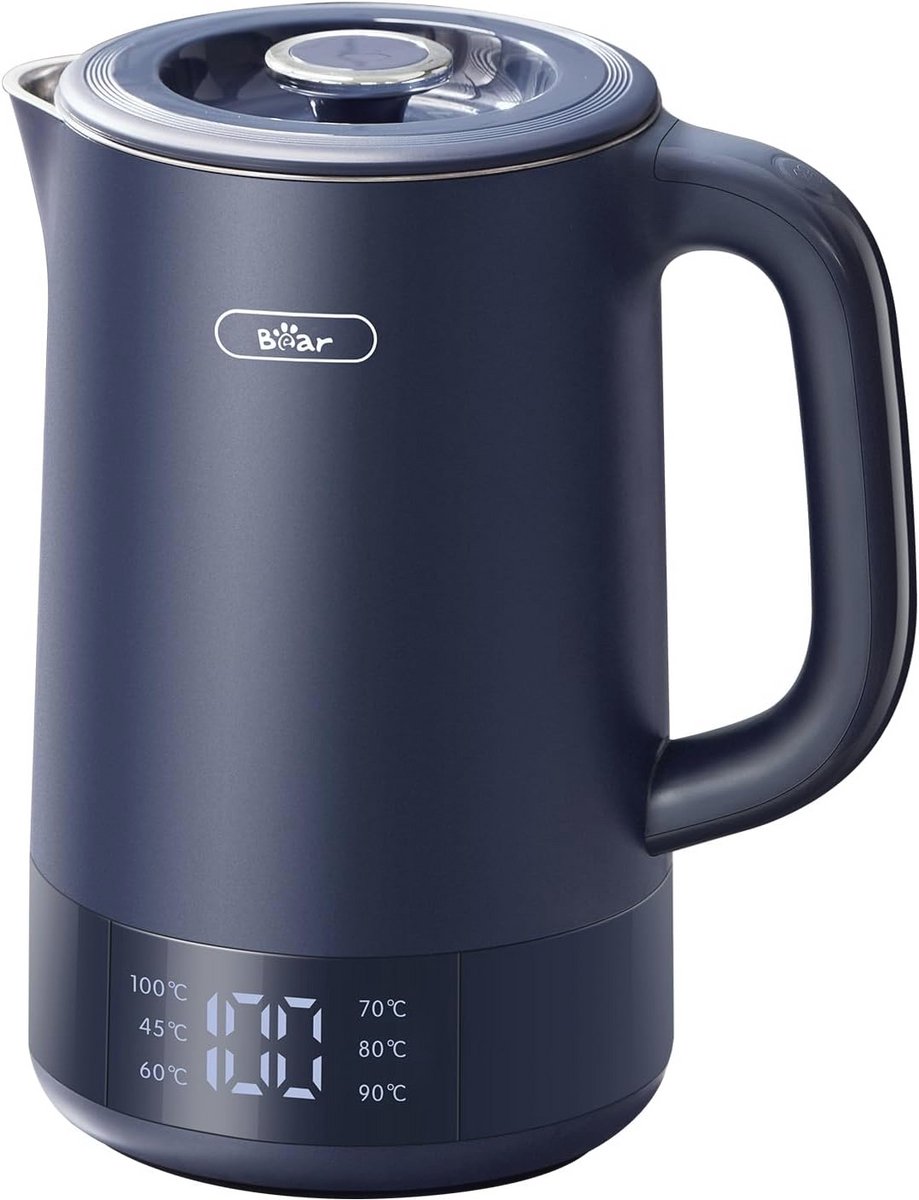 Temperatuurgeregelde Elektrische Waterkoker 1,7L – Dubbellaagse Beveiliging, 1800W en 6 Instellingen