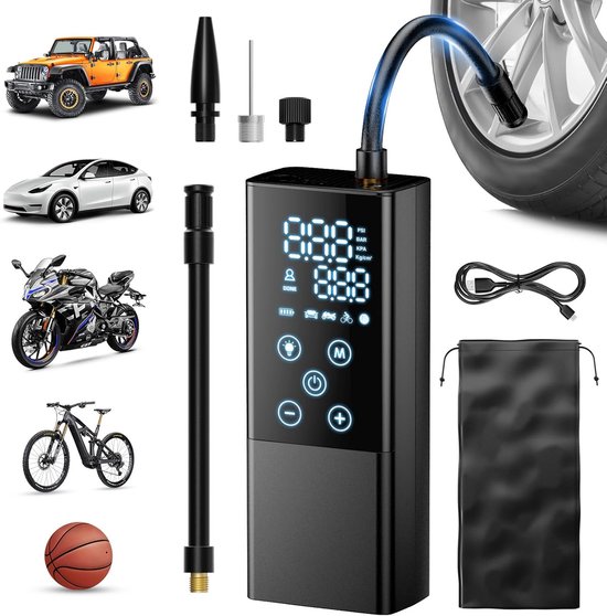 Lytool 150PSI Elektrische Bandenpomp Compressor, 6000 mAh Draagbare luchtcompressor, met Ledlicht, Digitaal LCD, voor Auto, Racefiets, Mountainbike, E-bike, Motorfiets Lytool 150PSI Elektrische Bandenpomp Compressor, 6000 mAh Draagbare luchtcompressor, met Ledlicht, Digitaal LCD, voor Auto, Racefiets, Mountainbike, E-bike, Motorfiets