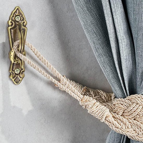 DAWRIS 2 gordijnhouders met haken, gordijn, metaal, U-gordijn voor slaapkamer, woonkamer, badkamer, keuken, eetkamer, café, zwart