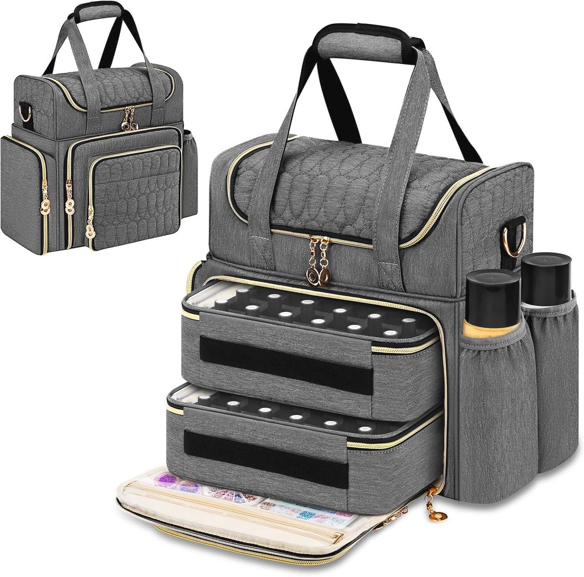 Dubbellaagse Nagellak Organizer voor 70 Flessen - Handige en Draagbare Opbergtas voor Nagellak en Accessoires