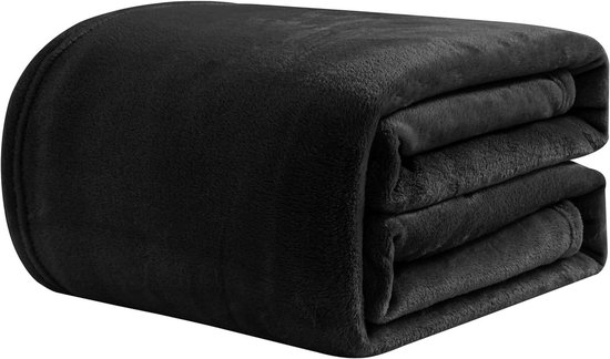 Fleece deken zwart - warme zachte plaid - 150 x 200 cm