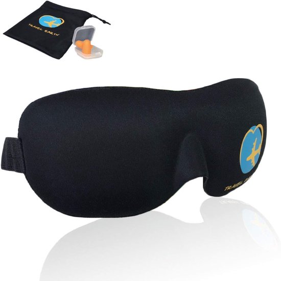 Foto: Ergonomisch nachtmasker voor onderweg 100 verduisterend slaapmasker met oordopjes en draagtas