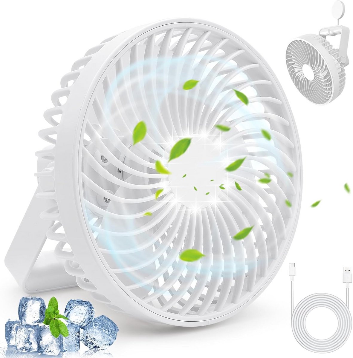Mini USB Bureauventilator - Krachtige, Draagbare en Stille Ventilator met 4 Snelheden en LED Verlichting