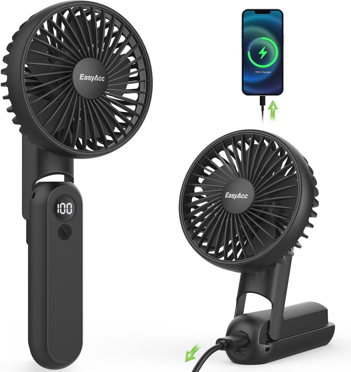 Draagbare Mini Ventilator met 5 Snelheden en Oplaadbare Accu