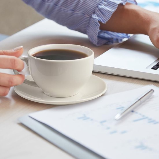 Tasse à Coffee en porcelaine ionEgg avec soucoupe 220 ml/7 oz pour Cappuccino , latte et thé, White Elegant