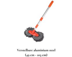 Uitschuifbare 360° Autowasmop – Verstelbare aluminium steel 49 cm - 103 cm - Krachtig, Duurzaam en Handig! met telescopische handgreep verlengstang voor auto camper vrachtwagens caravan camper - chenille borstel