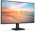 Philips 27-inch beeldscherm met dunne randen en een stabiele zwarte voet, weergegeven in een hoek van drie kwart.