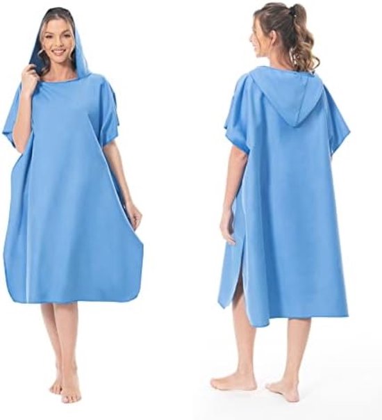 MOKANI Badponcho voor dames en heren, ultralicht en sneldrogend, met capuchon, surfhanddoek, surfen, snorkelen, watersport voor volwassenen (met knopen, 108 x 82 cm