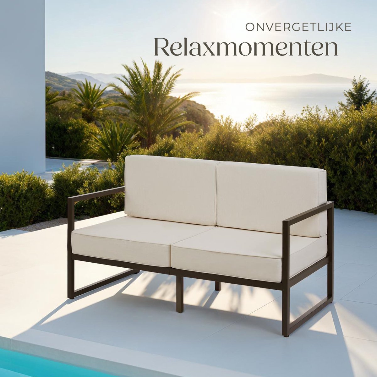 tectake® - Tuin-loungebank Comosa - Voor 2 personen - Tuinbank - 2-zits Loungesofa - Waterafstotende en ultradikke zit-en rugkussens - Draagkracht 125kg per zitplaats - Bruin/beige – foto 7