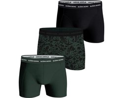 Björn Borg Cotton Stretch Boxershort Heren - Zwart/Groen - 3 stuks - Heren onderbroeken - Katoenen Boxer - Maat XL