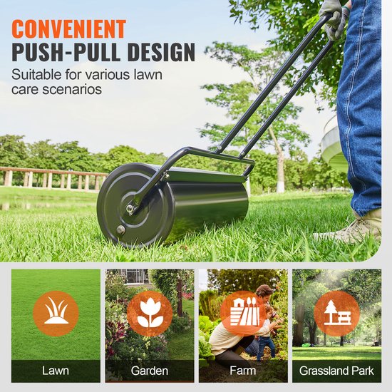 VEVOR Gazonroller 99x30x112cm Handroller Ijzer en Q235 Tuinroller 61L Veldroller met Waterinlaat Gazonroller Roller met U-vormige Handgreep Ideaal voor Tuinen Boerderijen Grote Groene Zones Parken van Merkloos	 — afbeelding 5