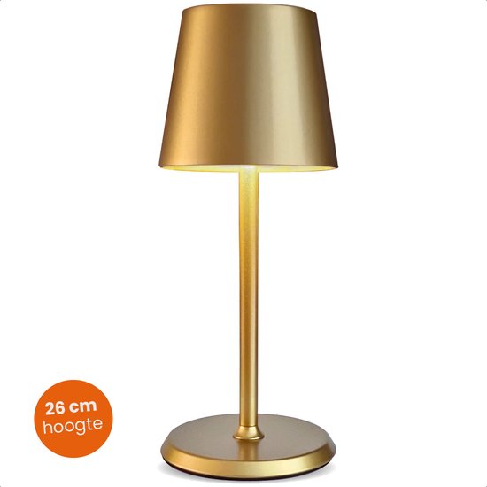 Goliving Lampe de Table Rechargeable - Sans Fil et dimmable - Lampe Tactile Moderne - Lampe de Nuit Chambre - 26 cm - Or