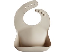 foto van Mushie Siliconen Baby Slabbetje met Opvangbakje | Shifting Sand | BPA ftalaatvrij| afwasbaar