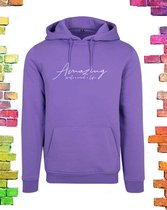 Paarse dames hoodie “Amazing” | maat 3XL-46/48