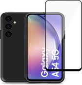 Hoesje geschikt voor Samsung A54 + Screenprotector – Full Screen Tempered Glass - Liquid Back Case Cover Zwart