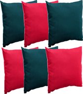 Hesperide Bank/sier/tuin kussens - binnen/buiten - set 6x stuks - rood/emerald groen - 40x40 cm