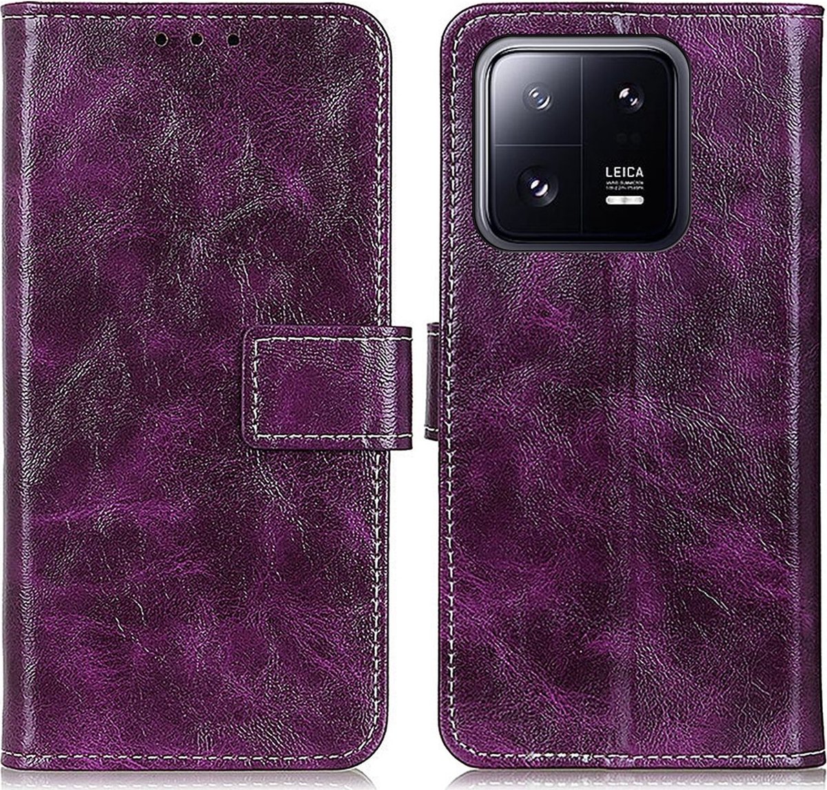Mobigear Telefoonhoesje geschikt voor Xiaomi 13 Hoesje | Mobigear Basic Bookcase Portemonnee | Pasjeshouder voor 3 Pasjes | Telefoonhoesje voor Pinpas / OV Kaart / Rijbewijs - Paars