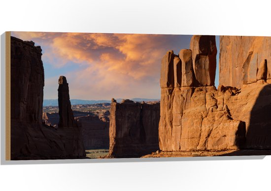 WallClassics - Hout - Uitzicht vanaf Uitzichtpunt in Park Avenue in Utah, Amerika - 100x50 cm - 9 mm dik - Foto op Hout (Met Ophangsysteem)