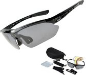 Voltano Fietsbril / Sportbril - Zwart - Inclusief 5 Gratis Lenzen, Optische Clip, Opberghoes, Nekkoord, Hoofdband en Schoonmaak Doekje, - Bril Voor Op De Fiets