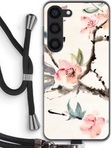 Case Company® - Hoesje met koord geschikt voor Samsung Galaxy S23 hoesje met Koord - Japanse bloemen - Telefoonhoesje met Zwart Koord - Bescherming aan alle Kanten en Over de Schermrand