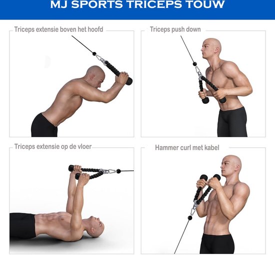 MJ Sports Premium Double Corde Triceps Avec Mousqueton - Corde Triceps -  Corde De