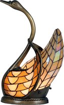 HAES DECO - Tiffany Tafellamp Zwaan 30x20x45 cm Beige Geel Glas Tiffany Lampen Nachtlampje Glas in Lood