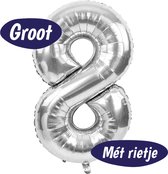 Cijfer Ballonnen - Ballon Cijfer 8 - 70cm Zilver - Folie - Opblaas Cijfers - Verjaardag - 8 jaar, 18 jaar, 80 jaar - Versiering