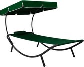 vidaXL - Loungebed - met - luifel - en - kussen - groen