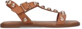 Sacha - Dames - Beige leren sandalen met goudkleurige studs - Maat 38