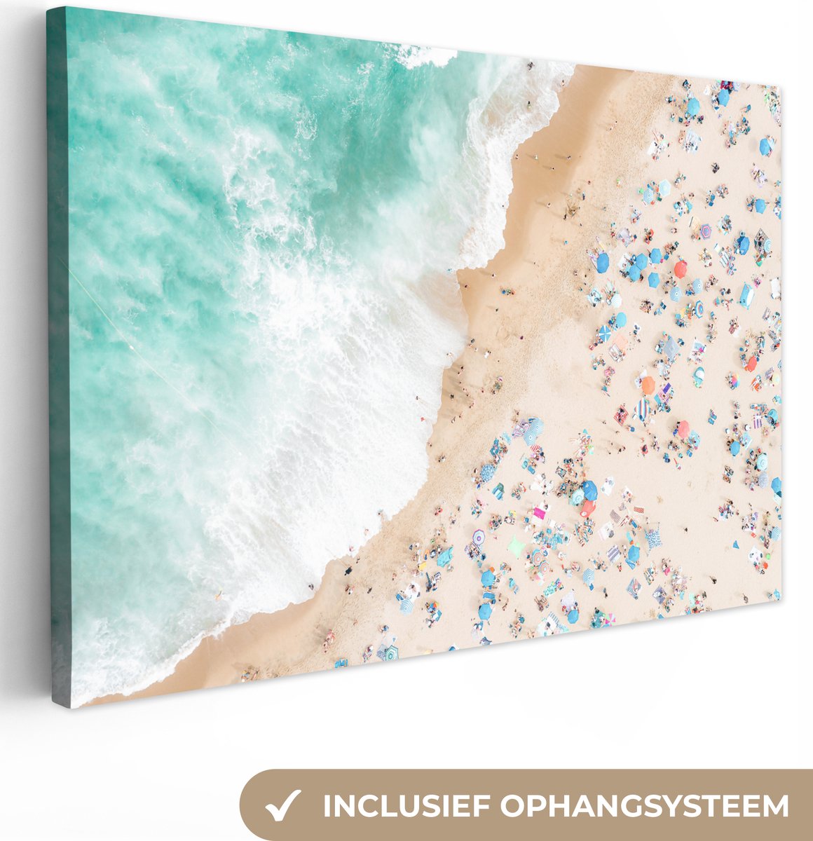 Canvas schilderij 180x120 cm - Wanddecoratie Zee - Strand - Parasols - Zomer - Muurdecorat