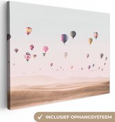 Canvas schilderij 160x120 cm - Wanddecoratie Luchtballon - Woestijn - Lucht - Landschap - Natuur - Muurdecoratie woonkamer - Slaapkamer decoratie - Kamer accessoires - Schilderijen