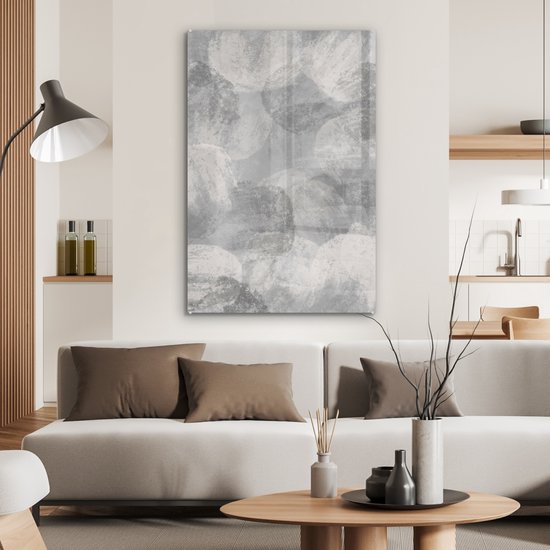 MuchoWow® Glasschilderij 60x90 cm - Schilderij acrylglas - Abstract - Verf - Grijs - Schilderij - Foto op glas - Muurdecoratie woonkamer - Wanddecoratie slaapkamer - Schilderijen