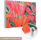 MuchoWow® Peinture sur verre 120x80 cm - Peinture sur verre acrylique - Tulipes - Fleurs - Rose - Rouge - Art - Photo sur verre - Peintures