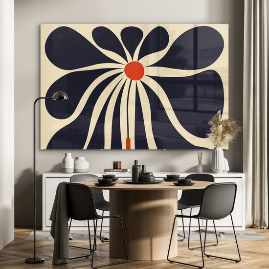 MuchoWow® Peinture sur verre 180x120 cm - Peinture sur verre - Fleurs - Vase - Plante - Rouge - Photo sur verre acrylique - Peintures