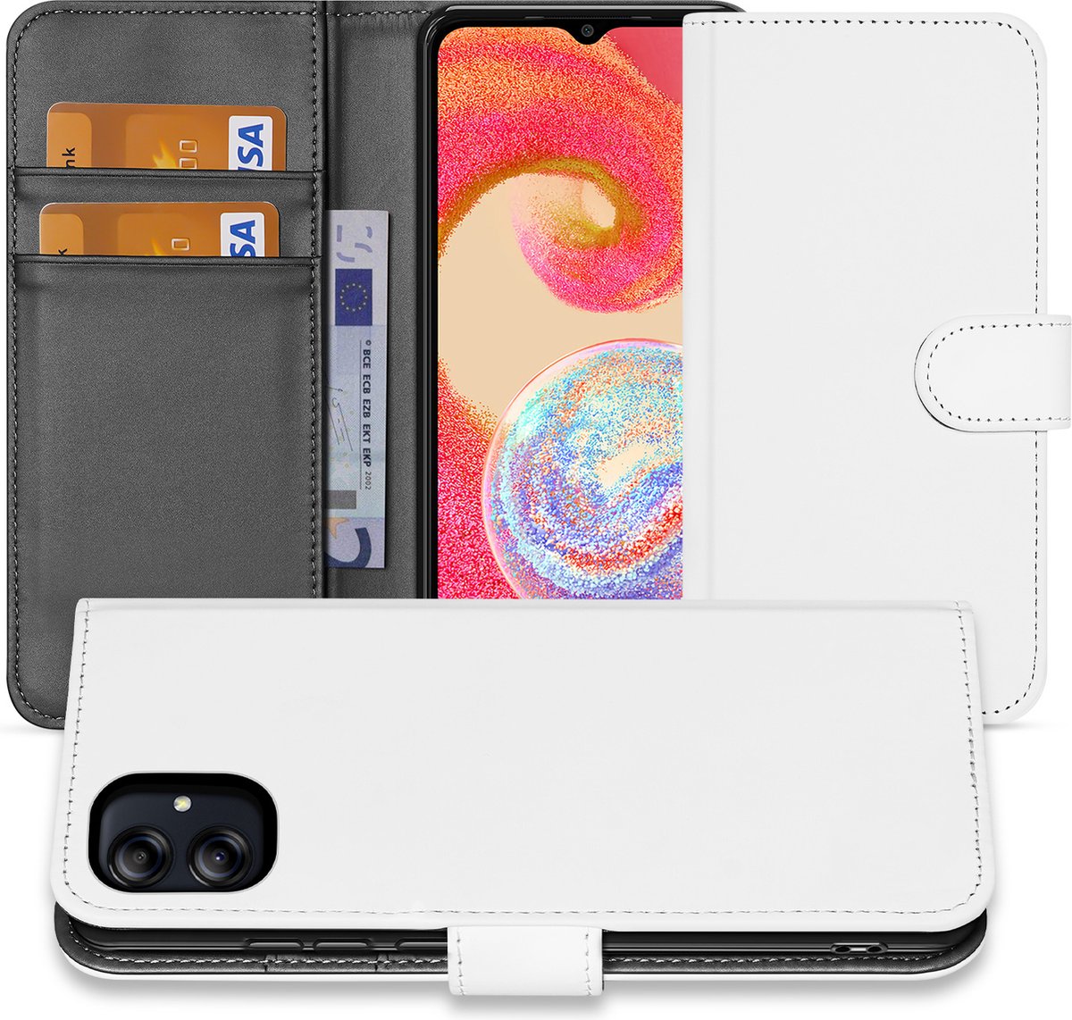 Book Case Telefoonhoesje voor de Samsung Galaxy A04e Wit met Pasjeshouder