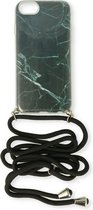 Casemania Hoesje Geschikt voor Apple iPhone 7 Plus & 8 Plus Zwart - Marmer Siliconen Back Cover met Koord