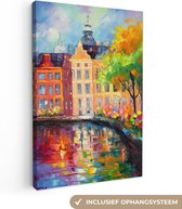 Canvas Schilderij Olieverf - Amsterdam - Kunst - Kleurrijk - 80x120 cm - Wanddecoratie
