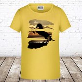 Geel kinder t shirt met paardenprint -James & Nicholson-146/152-t-shirts meisjes
