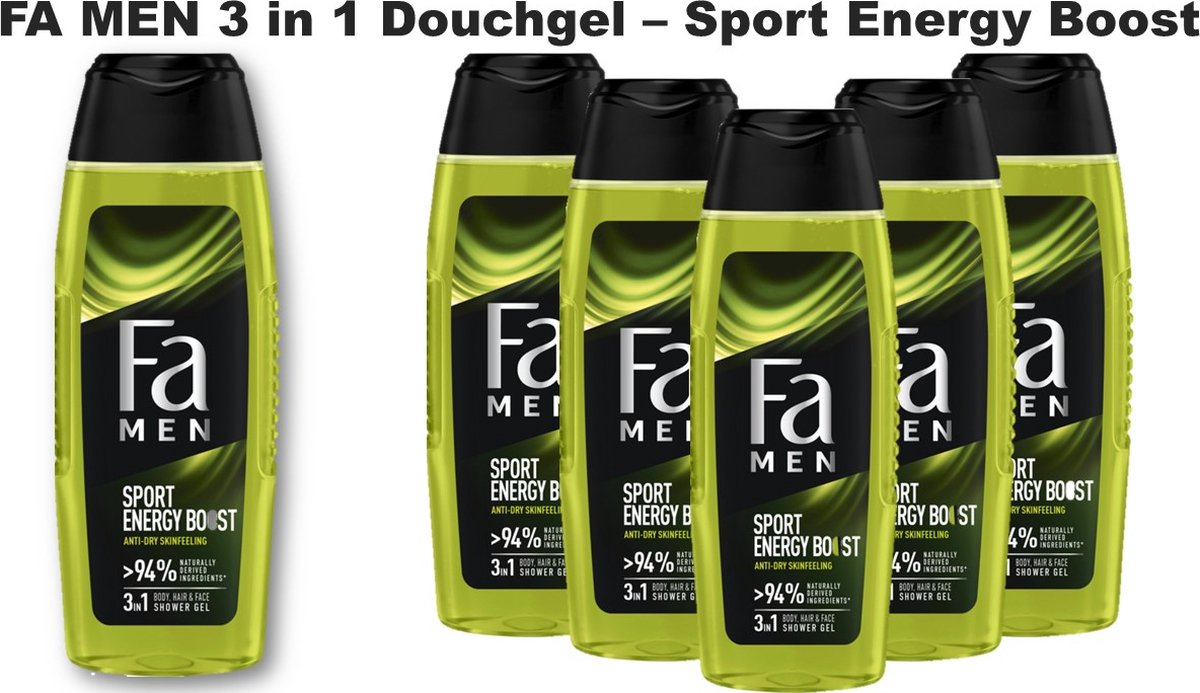 Goedkoopste FA - Sport Energy Boost - Men - 3 in 1 Douchegel - 6 x 250 ml - Voordeelverpakking